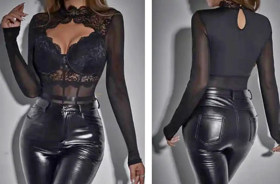 Brand new Black Lace Mesh Long Sleeve Bodysuit size XS