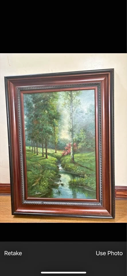 Large Original Signed Oil Painting – “Justine” – Framed Forest &