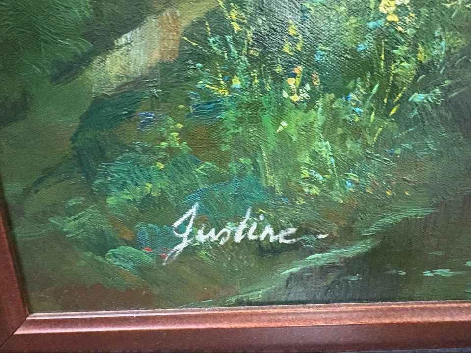 Large Original Signed Oil Painting – “Justine” – Framed Forest & - photo 3