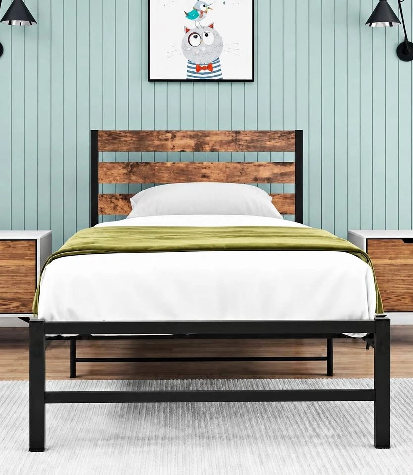 Twin Bed Frame – Rustic Wood & Metal