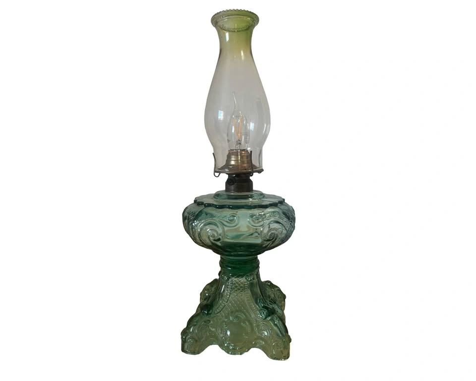 Rare Sea Green Vintage Princess Feather Glass Electric Lamp