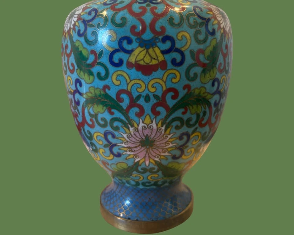 Vintage Turquoise Blue Chinese Cloisonne enamel brass vase - photo 2