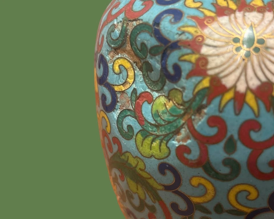 Vintage Turquoise Blue Chinese Cloisonne enamel brass vase - photo 4
