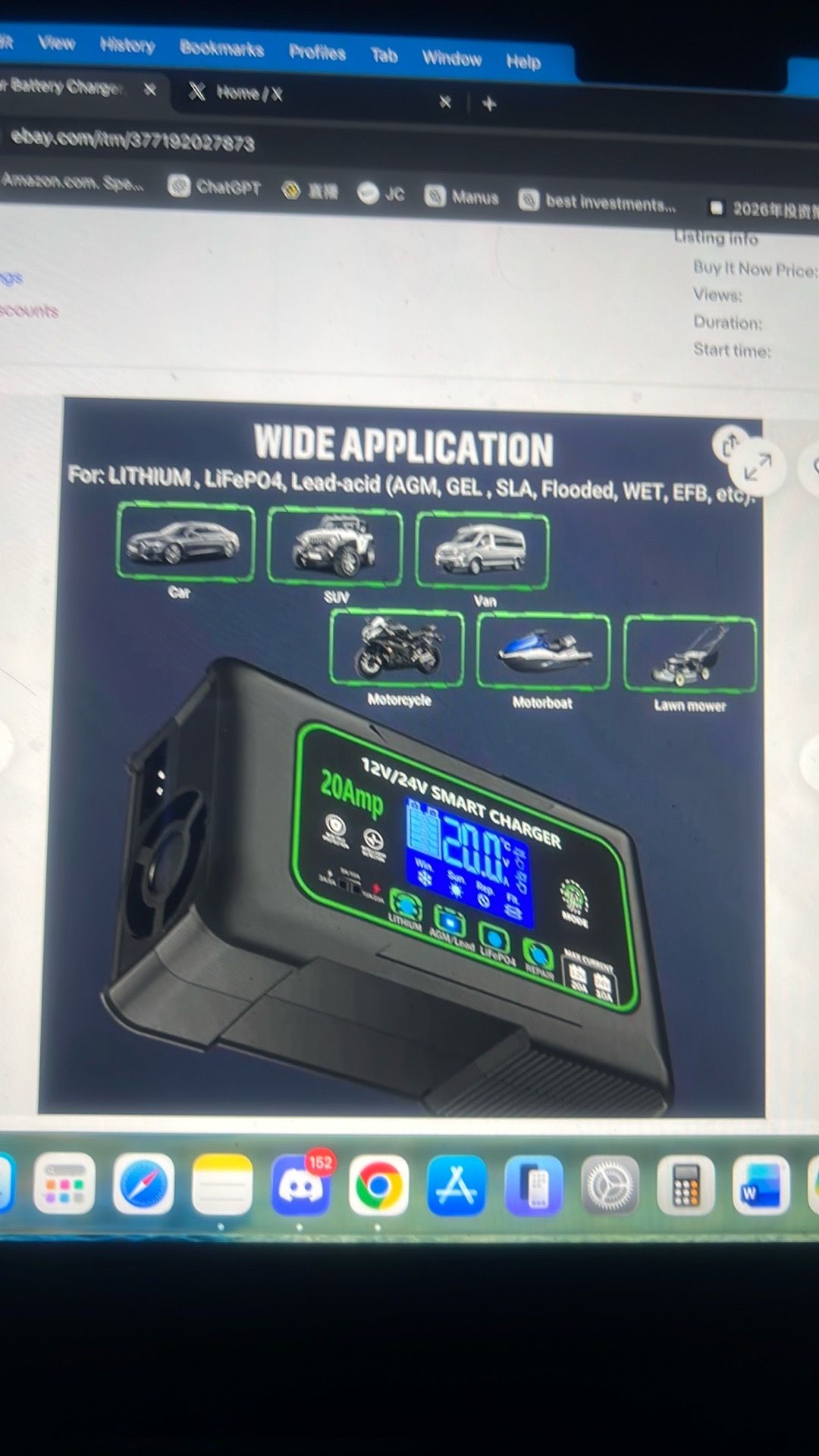 20 amp Car battery charger, 12v 20a and 24v 10a smart charger - photo 3