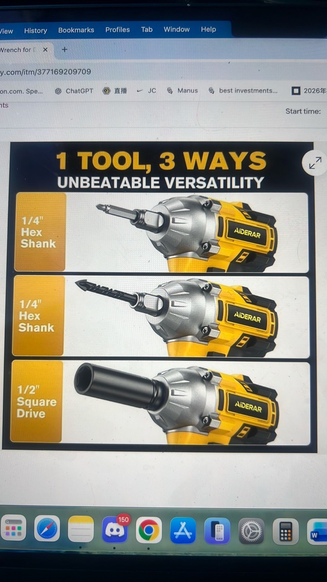 Cordless impact wrench, just tool, battery not included - photo 2