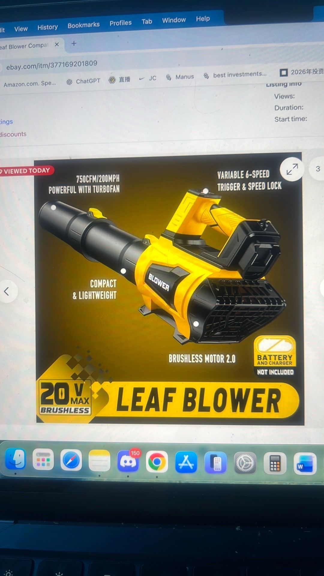 20v battery cordless blower ( no battery , tool only) - photo 2