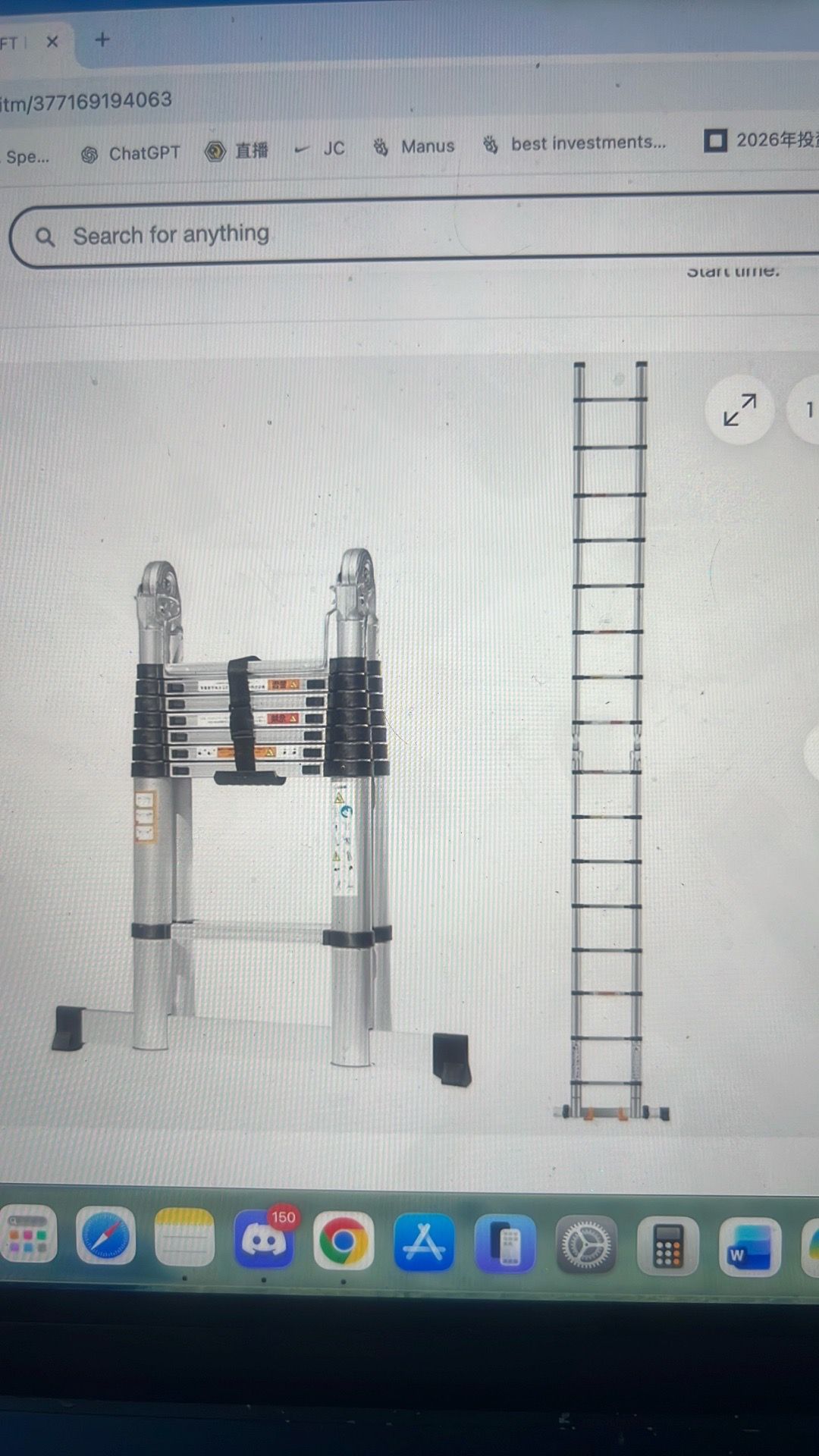 Telescoping a frame 16.5ft ladder with anti slip feet
