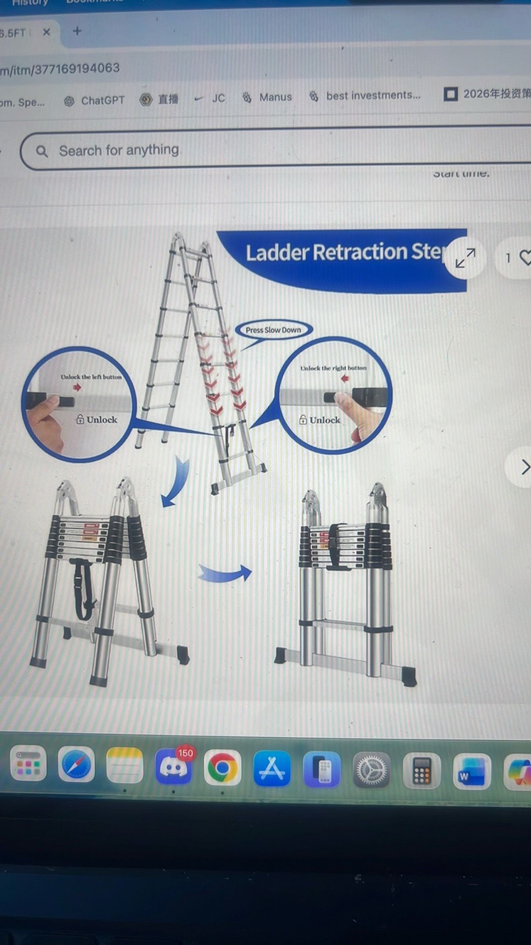 Telescoping a frame 16.5ft ladder with anti slip feet - photo 3