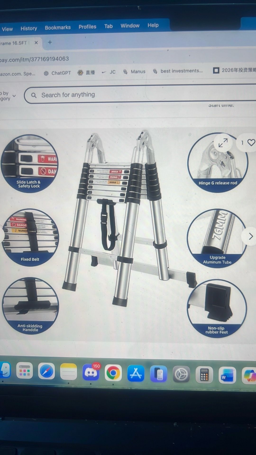 Telescoping a frame 16.5ft ladder with anti slip feet - photo 4
