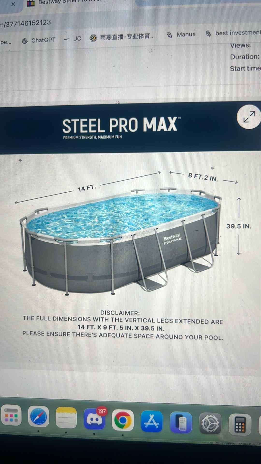 Bestway Steel Pro Max Swimming Pool 14' x 8'2" x 39.5" - photo 2