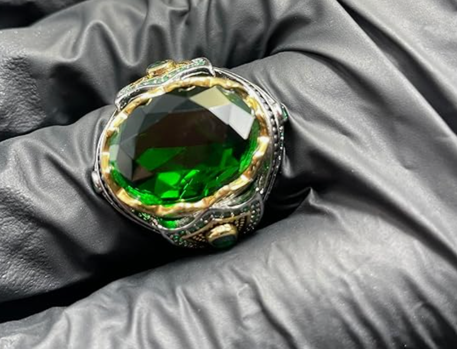 925 Silver Emerald Ring for Men Handmade Engraved Size 9 - photo 3
