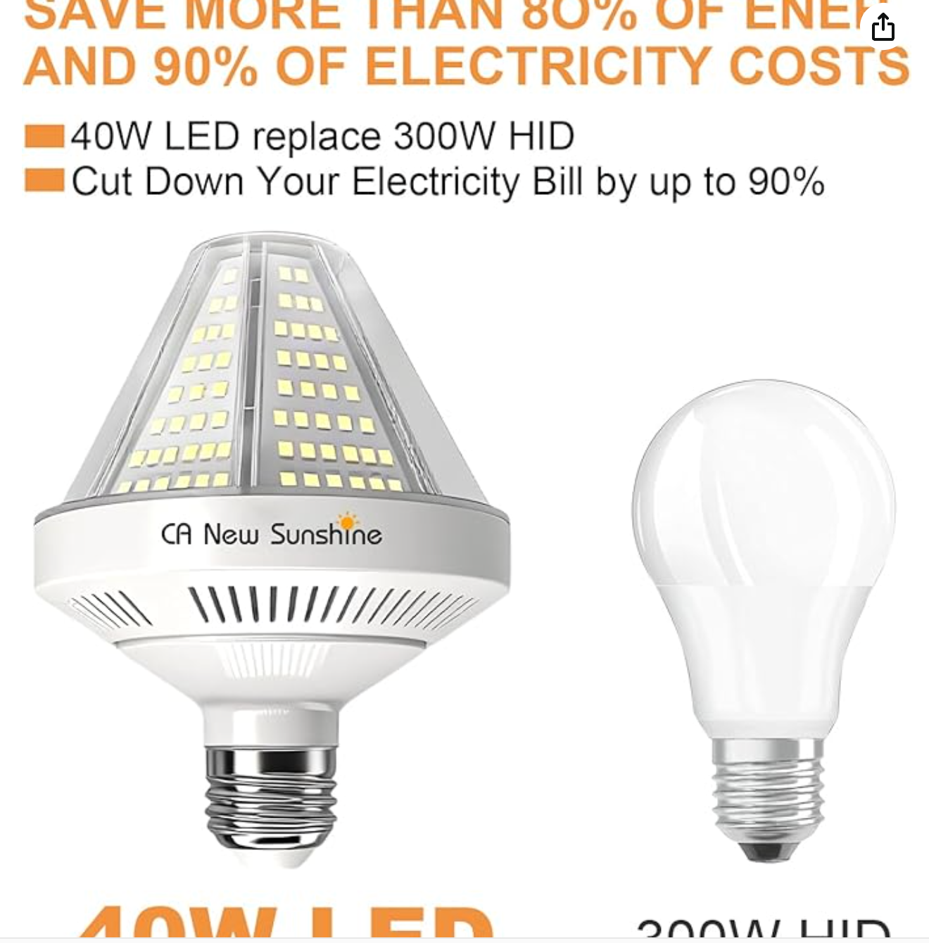 40W LED Corn Light Bulb 5000K Daylight White 6000 Lumen 2Pc - photo 4