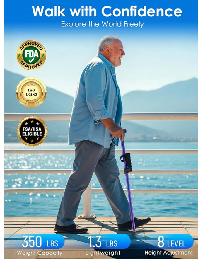 Adjustable Walking Cane for Stability, Self Standing - photo 2