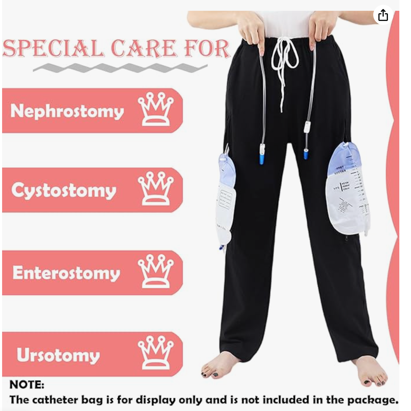 Black Urine Bag Pants for Elderly, Drainage Pants - photo 2