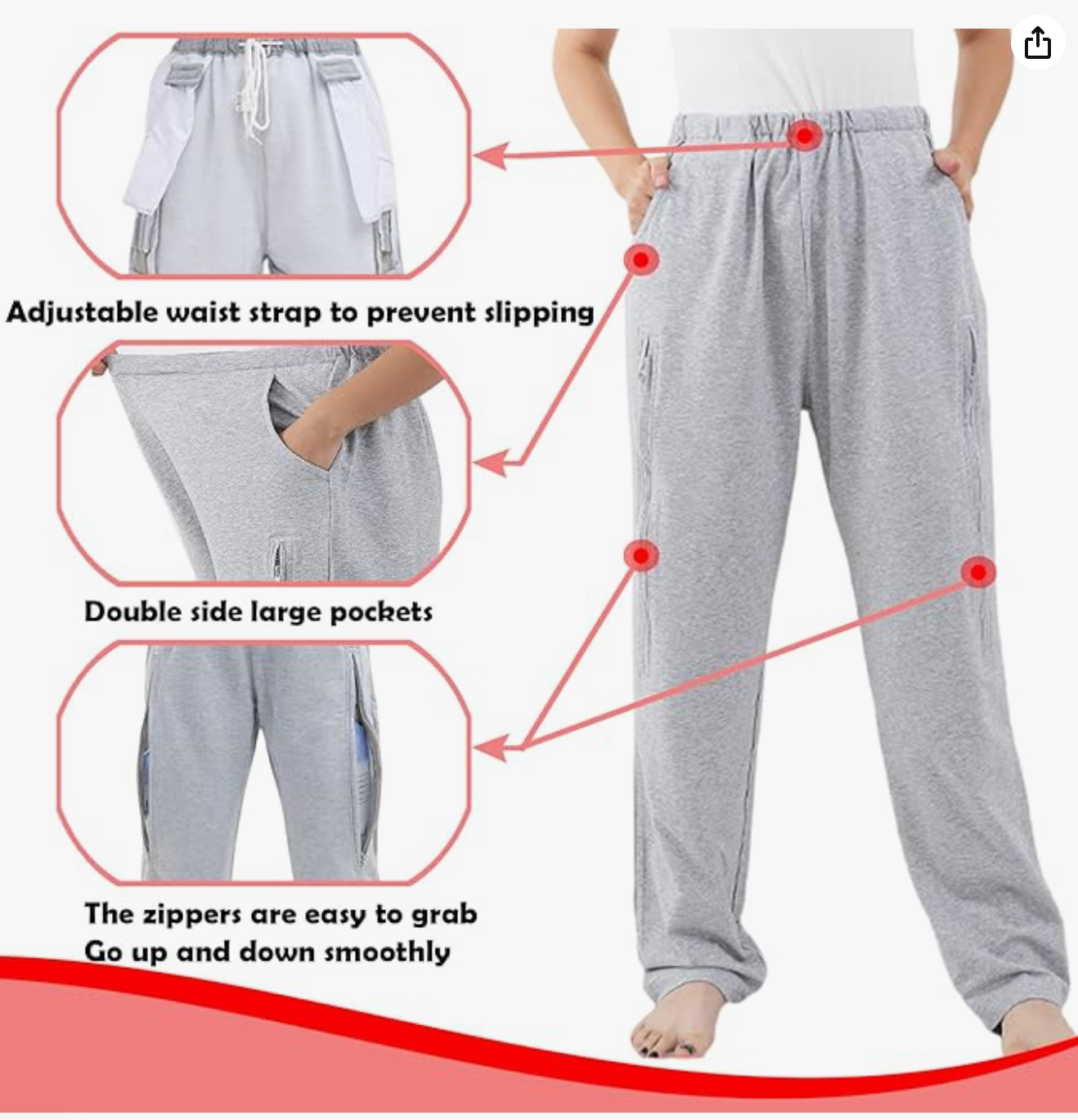 Black Urine Bag Pants for Elderly, Drainage Pants - photo 3