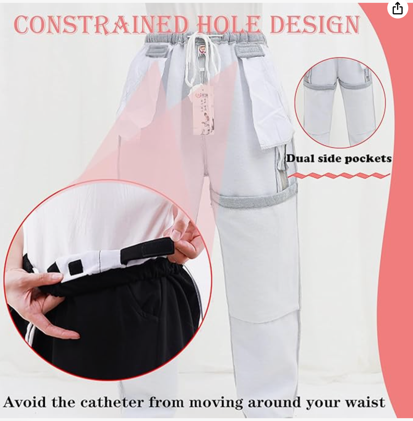 Black Urine Bag Pants for Elderly, Drainage Pants - photo 5