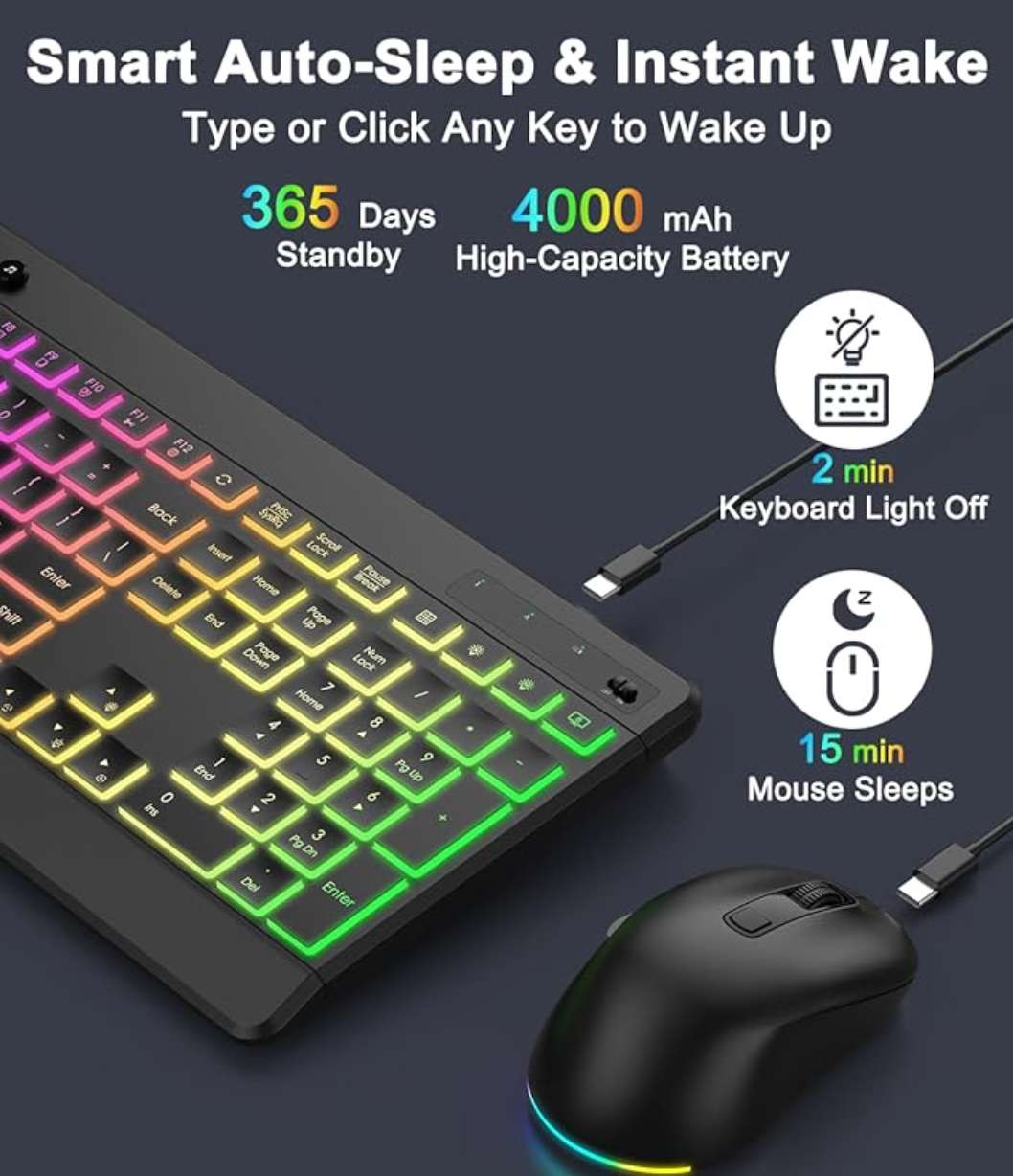 Wireless Keyboard and Mouse Combo, 10 Backlit Effects - photo 5