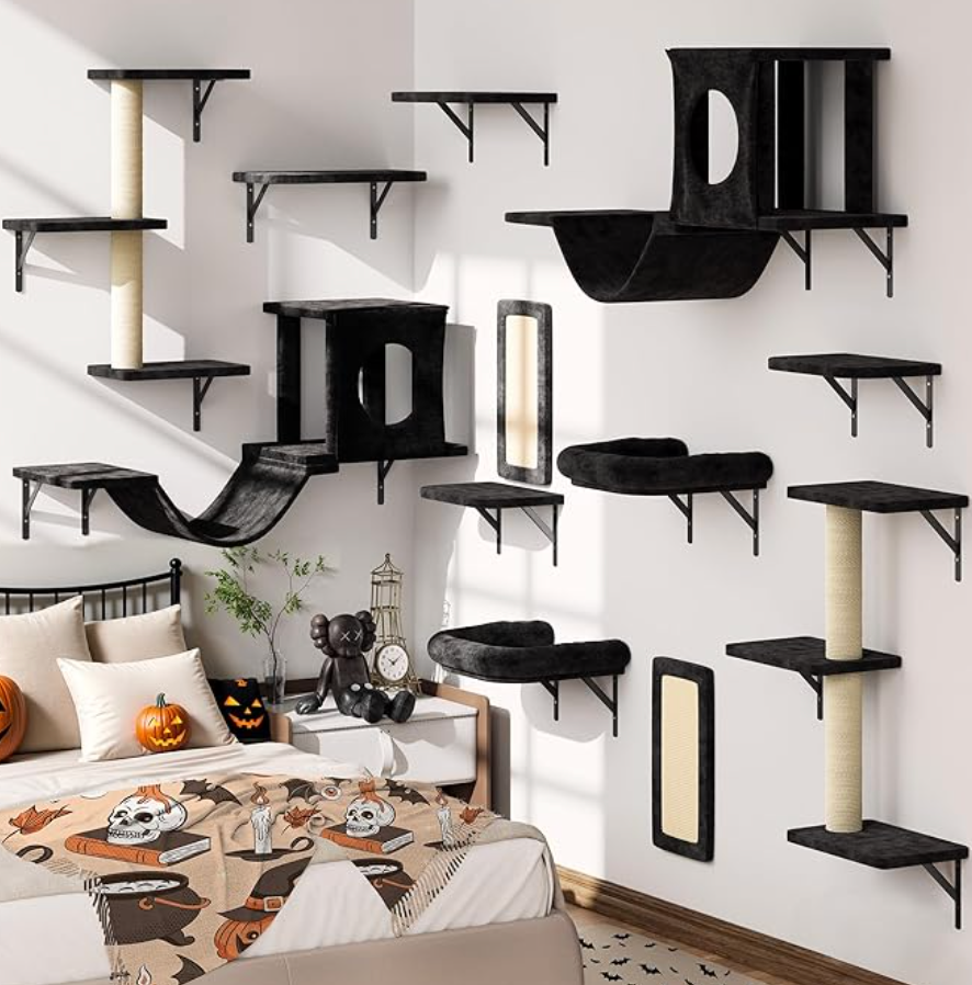 12-in-1 Cat Wall Shelves, Wall Mounted Cat Climber with Condo