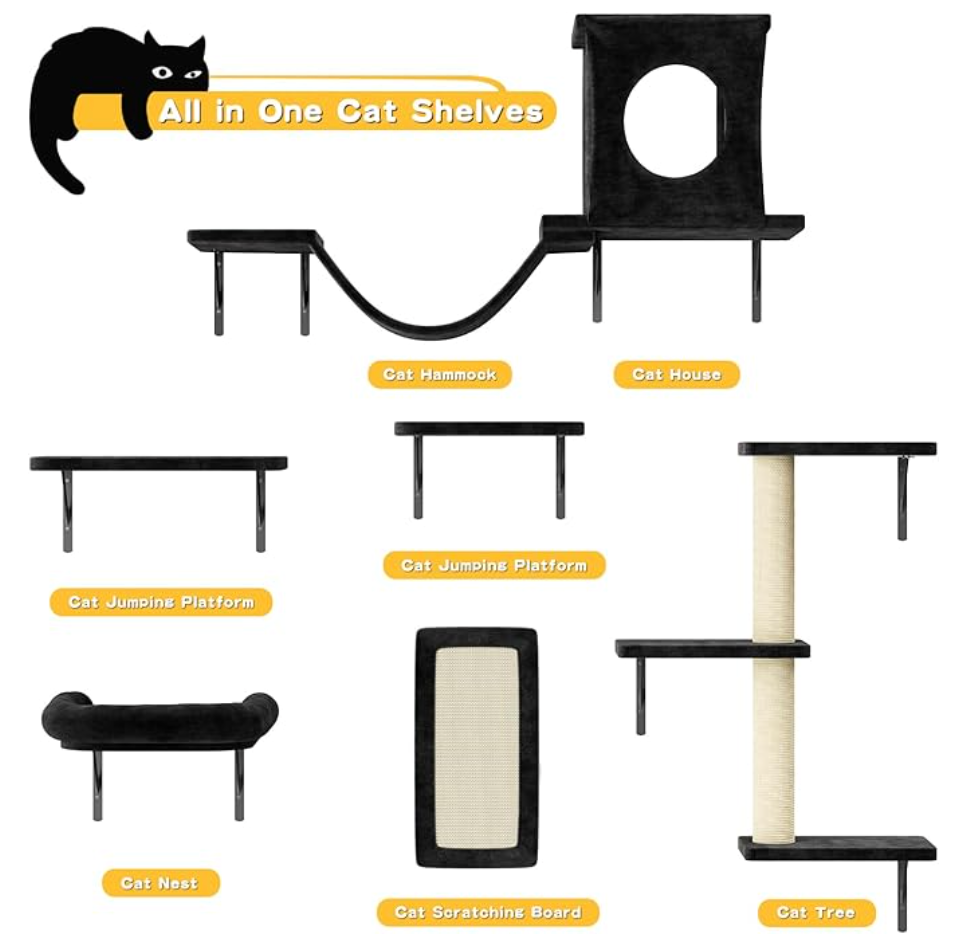 12-in-1 Cat Wall Shelves, Wall Mounted Cat Climber with Condo - photo 5