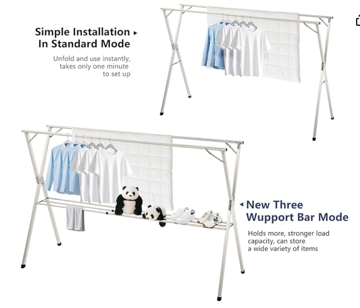 79 inches Foldable Clothes Drying Rack, Heavy Duty Stainless Ste - photo 3