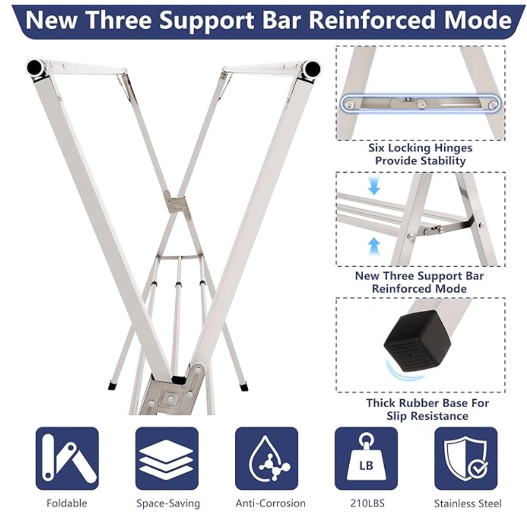 79 inches Foldable Clothes Drying Rack, Heavy Duty Stainless Ste - photo 5