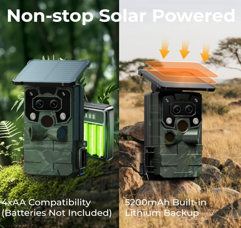 Dual Lens Solar Game Camera 60MP 4K 30FPS Trail Camera - photo 3