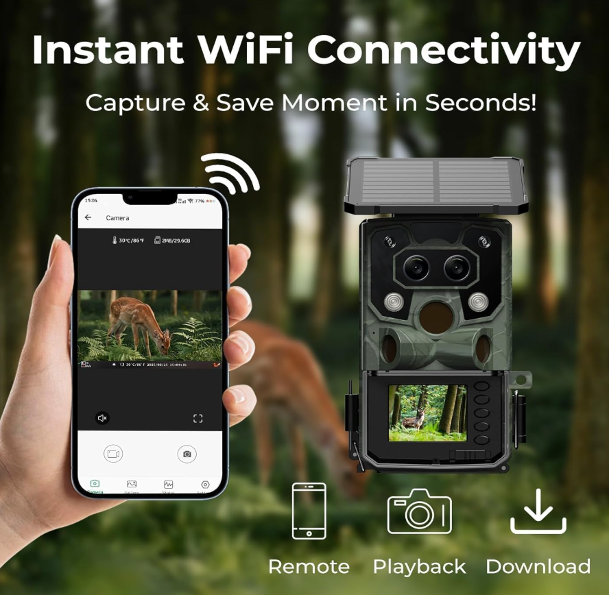 Dual Lens Solar Game Camera 60MP 4K 30FPS Trail Camera - photo 4