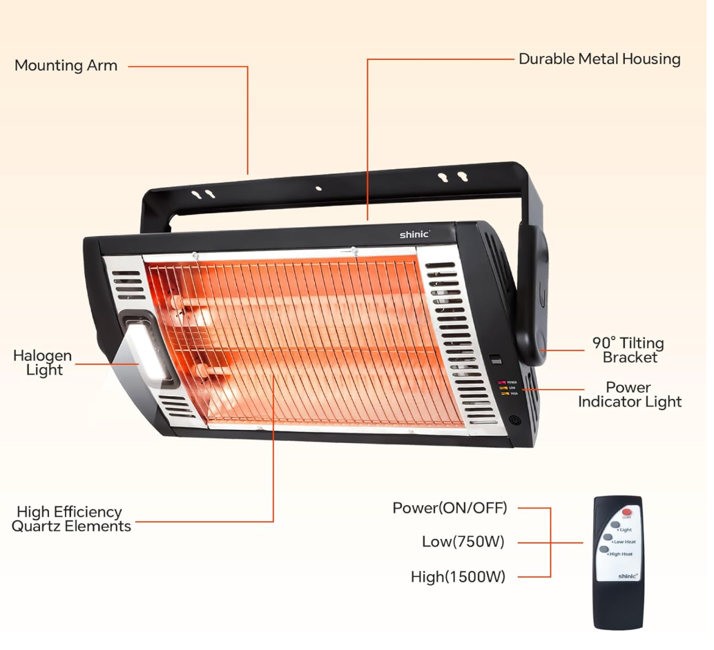 Garage Heater, 1500W Ceiling Mounted Shop Heater with Remote