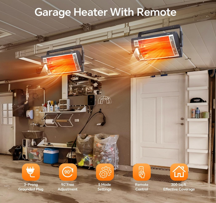 Garage Heater, 1500W Ceiling Mounted Shop Heater with Remote - photo 3