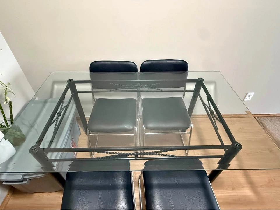 Glass Top Dining Table with 4 Chairs
