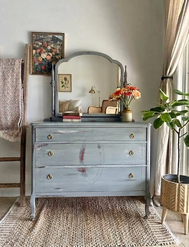 Old World Inspired Vintage Dresser with Mirror