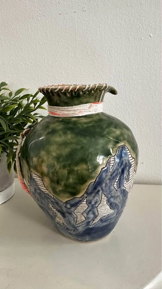 Mountain Landscape Art Pottery Vase | Rustic Cabin Decor - photo 2