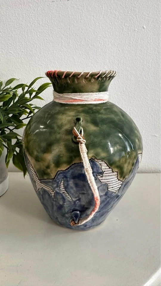 Mountain Landscape Art Pottery Vase | Rustic Cabin Decor - photo 3