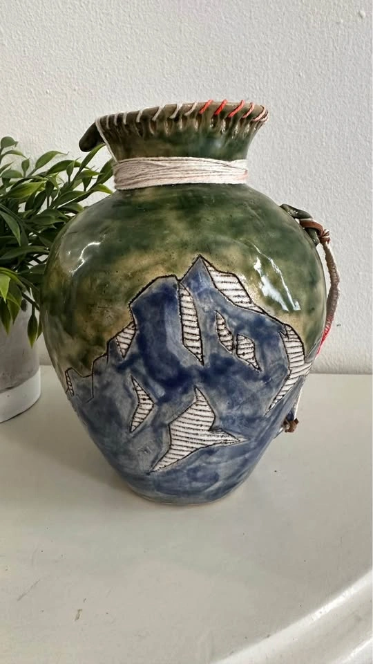 Mountain Landscape Art Pottery Vase | Rustic Cabin Decor - photo 4