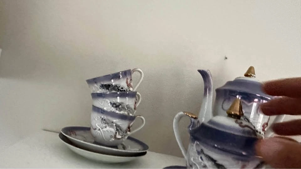 Vintage Lucky Dragon Tea Set – Hand Painted Porcelain 15 Piece S - photo 2