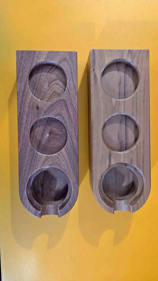 Wood espresso tamping station