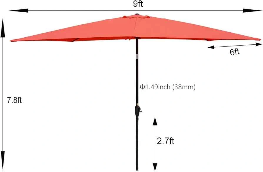 BILEK 6 x 9ft Rectangular Outdoor Patio Umbrella - photo 2