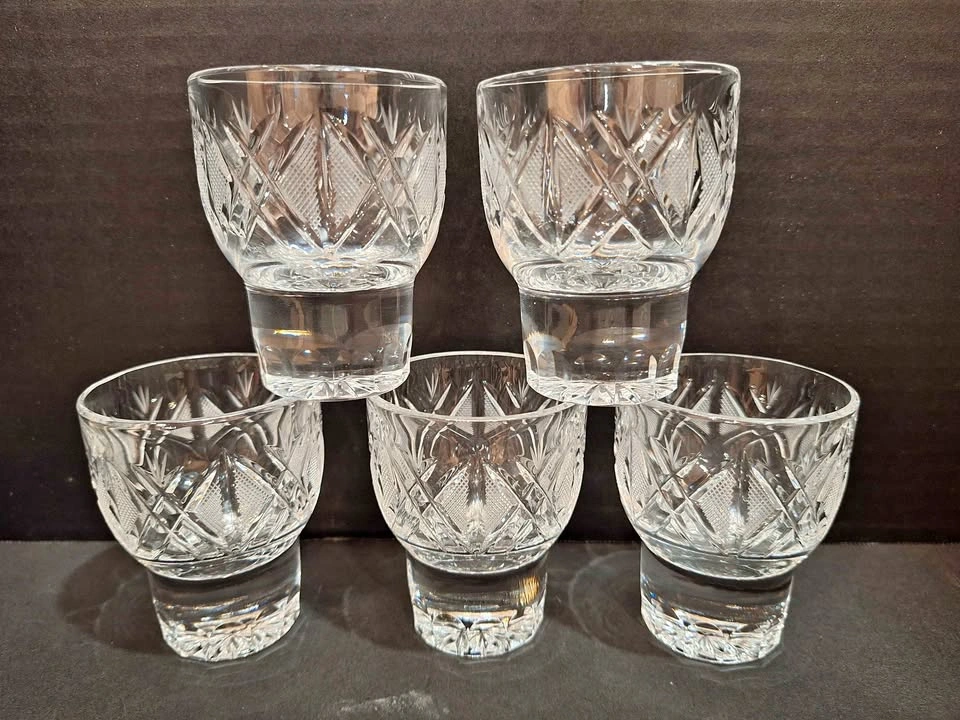 Lot of 5 brilliant Cut Crystal glass soft boiled egg cups Cordia