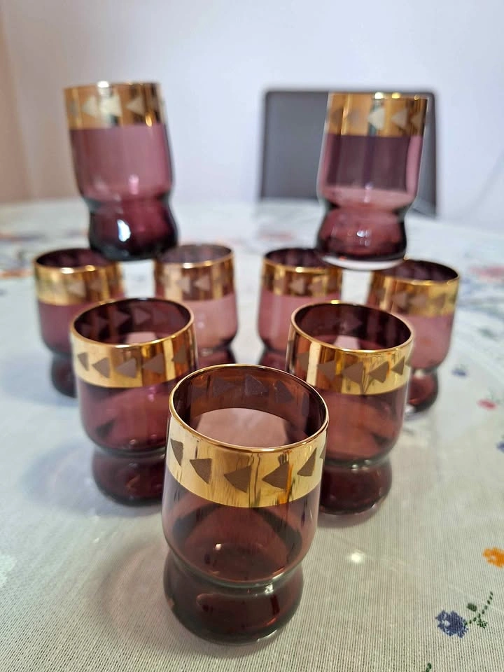 Vintage Russian Soviet Bohemian Vodka Shot Glasses Set of 9