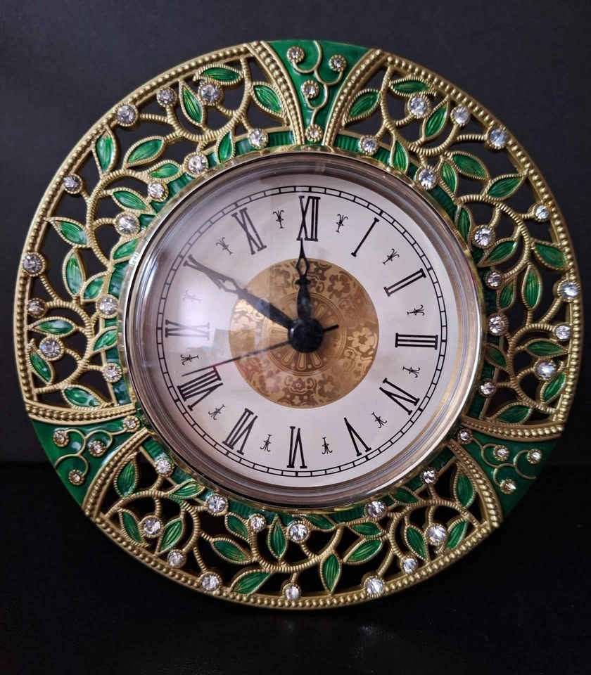 Vintage Enameled Green and Red Tabletop Clock with Gemstones - photo 4
