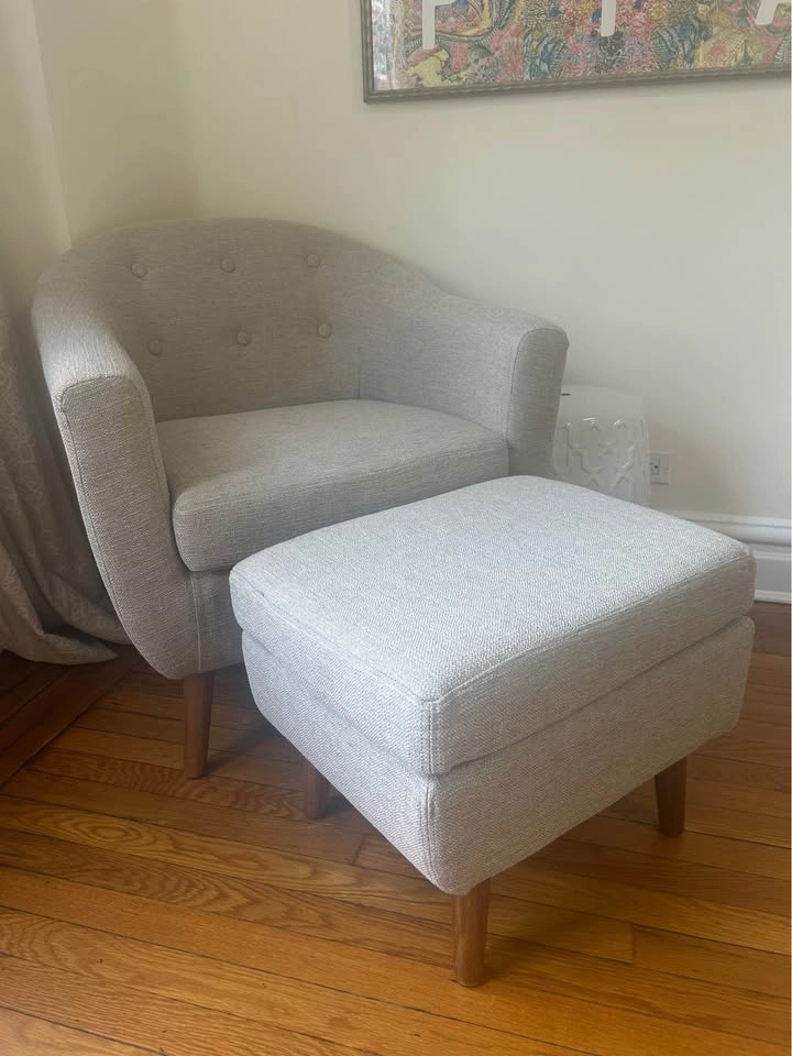 Natural Fabric Armchair and Ottoman - photo 2