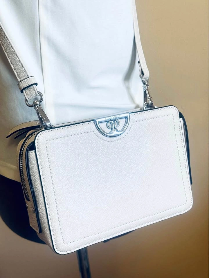 Nine West White Crossbody Bag with Free Beige Monogram Card Case