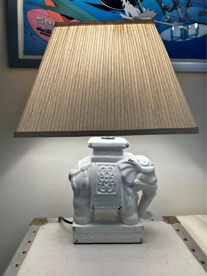 Ceramic Elephant Lamps with Pleated Shades (set of 2)