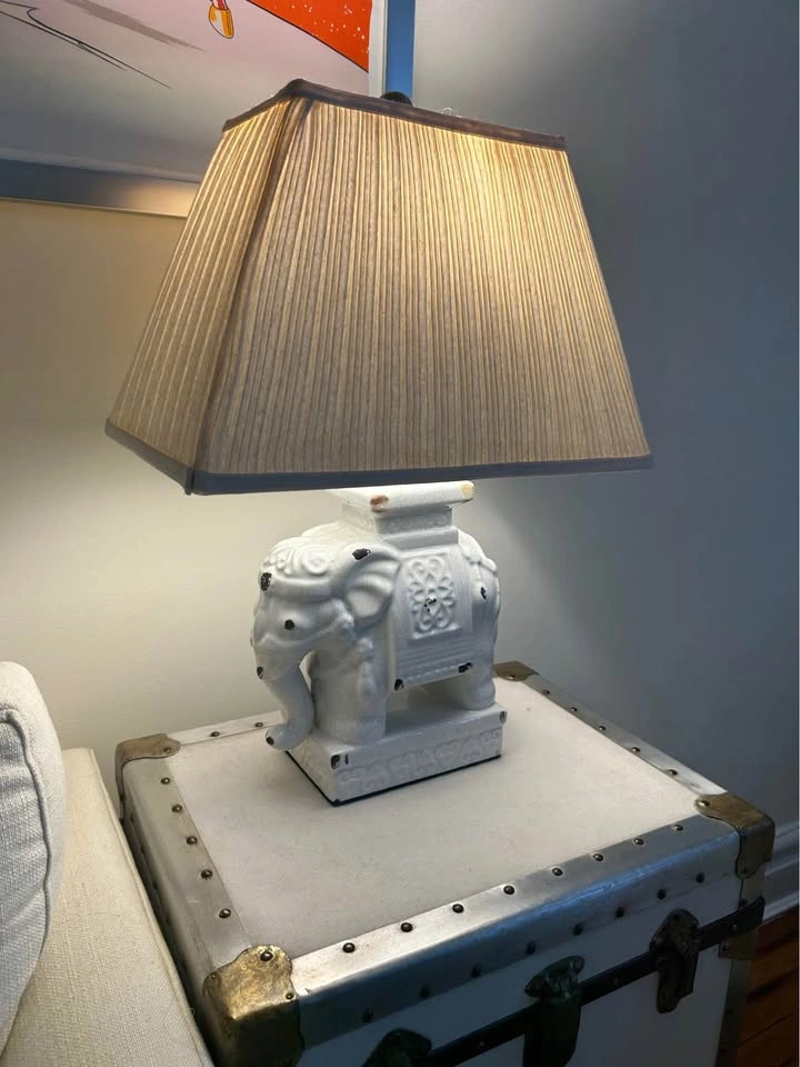 Ceramic Elephant Lamps with Pleated Shades (set of 2) - photo 2