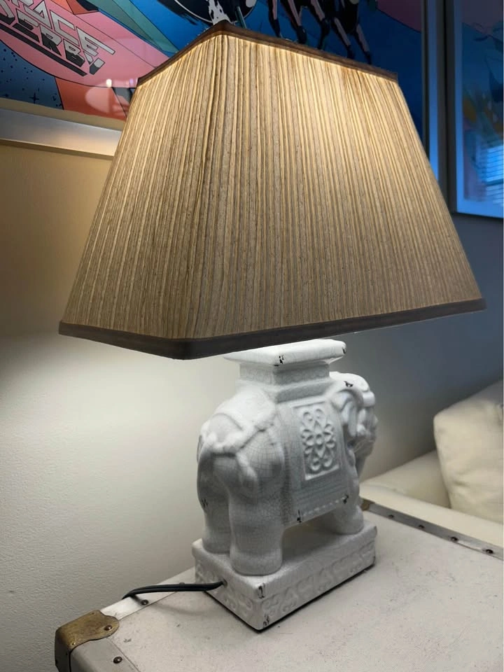 Ceramic Elephant Lamps with Pleated Shades (set of 2) - photo 3