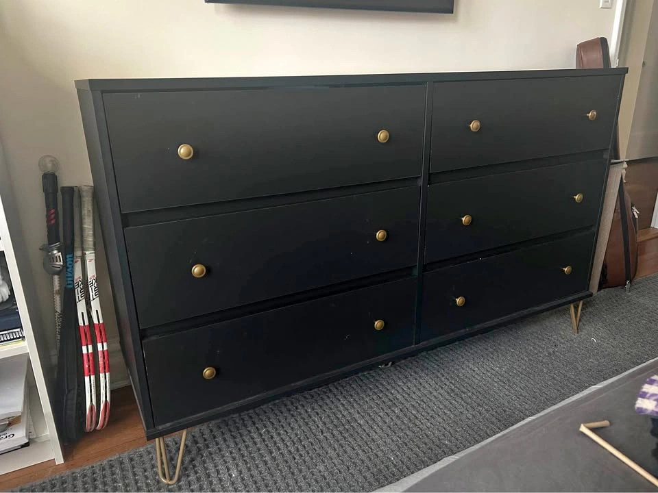 Black Painted 6 Drawer Dresser and Bed Side Table
