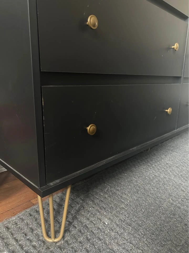 Black Painted 6 Drawer Dresser and Bed Side Table - photo 2