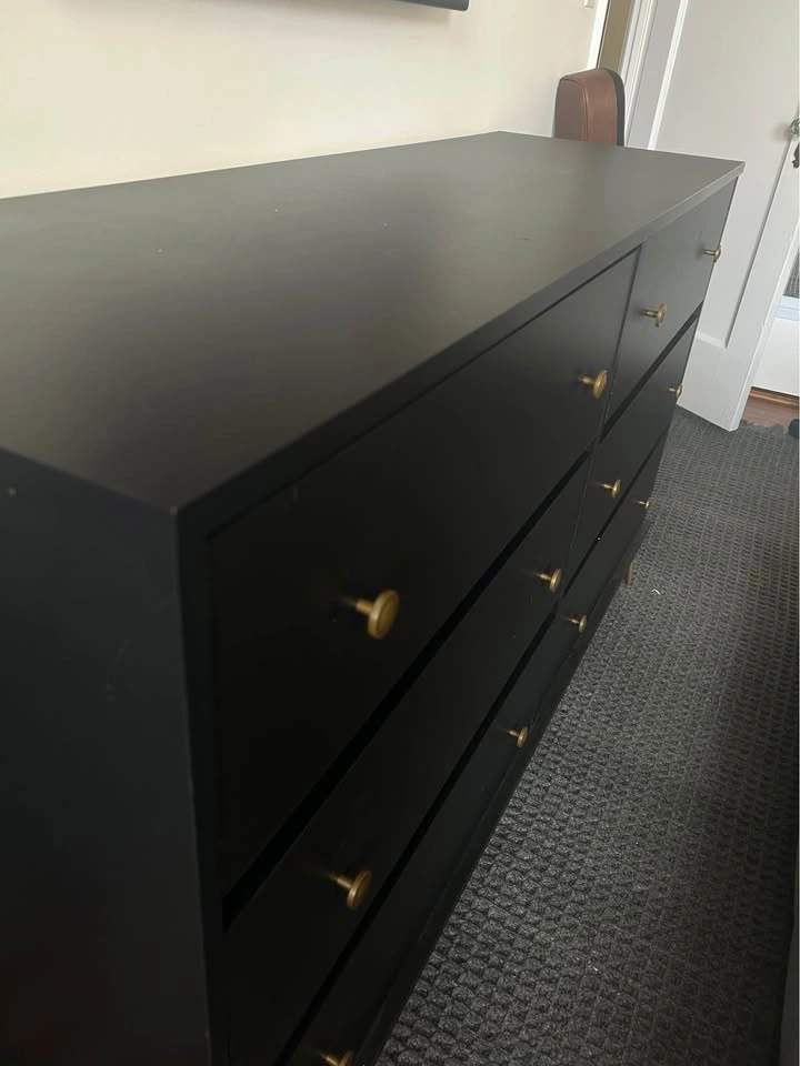Black Painted 6 Drawer Dresser and Bed Side Table - photo 3