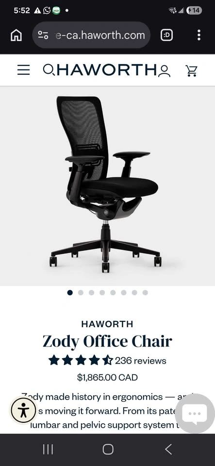 Haworth Zody Office Chair w Lumbar support- Fully loaded - photo 3