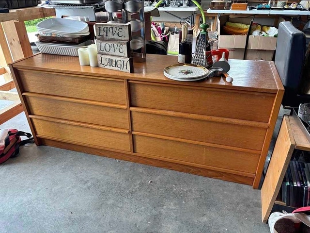 MCM Mid Century Modern Antique Teak 6 Drawer Dresser